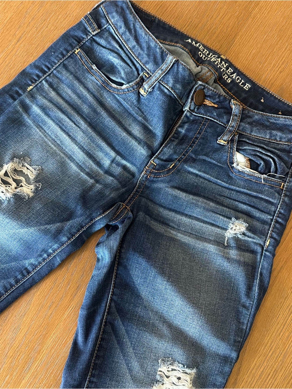 American Eagle Outfitters Women's High Rise Jegging Skinny Distressed Blue Jeans
